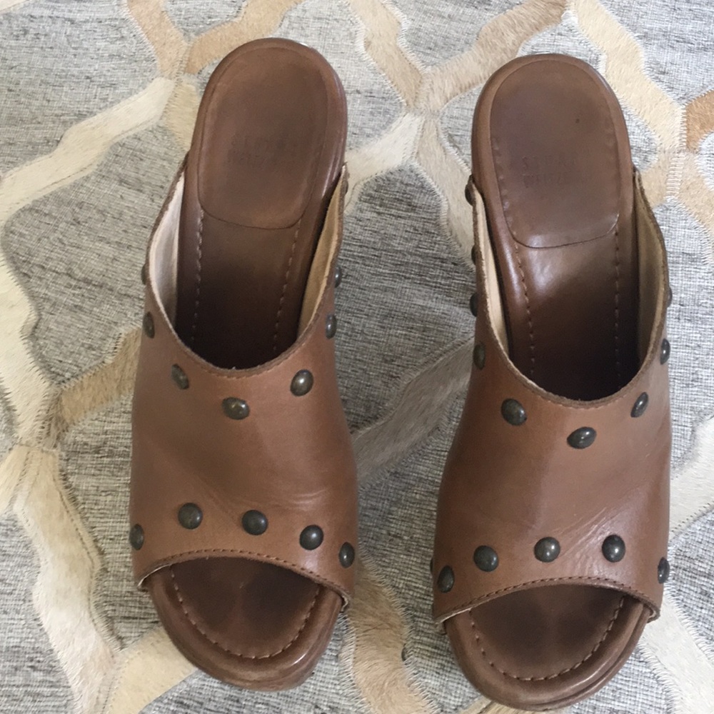 Stuart Weitzman Leather Open Toe Clogs - image 2